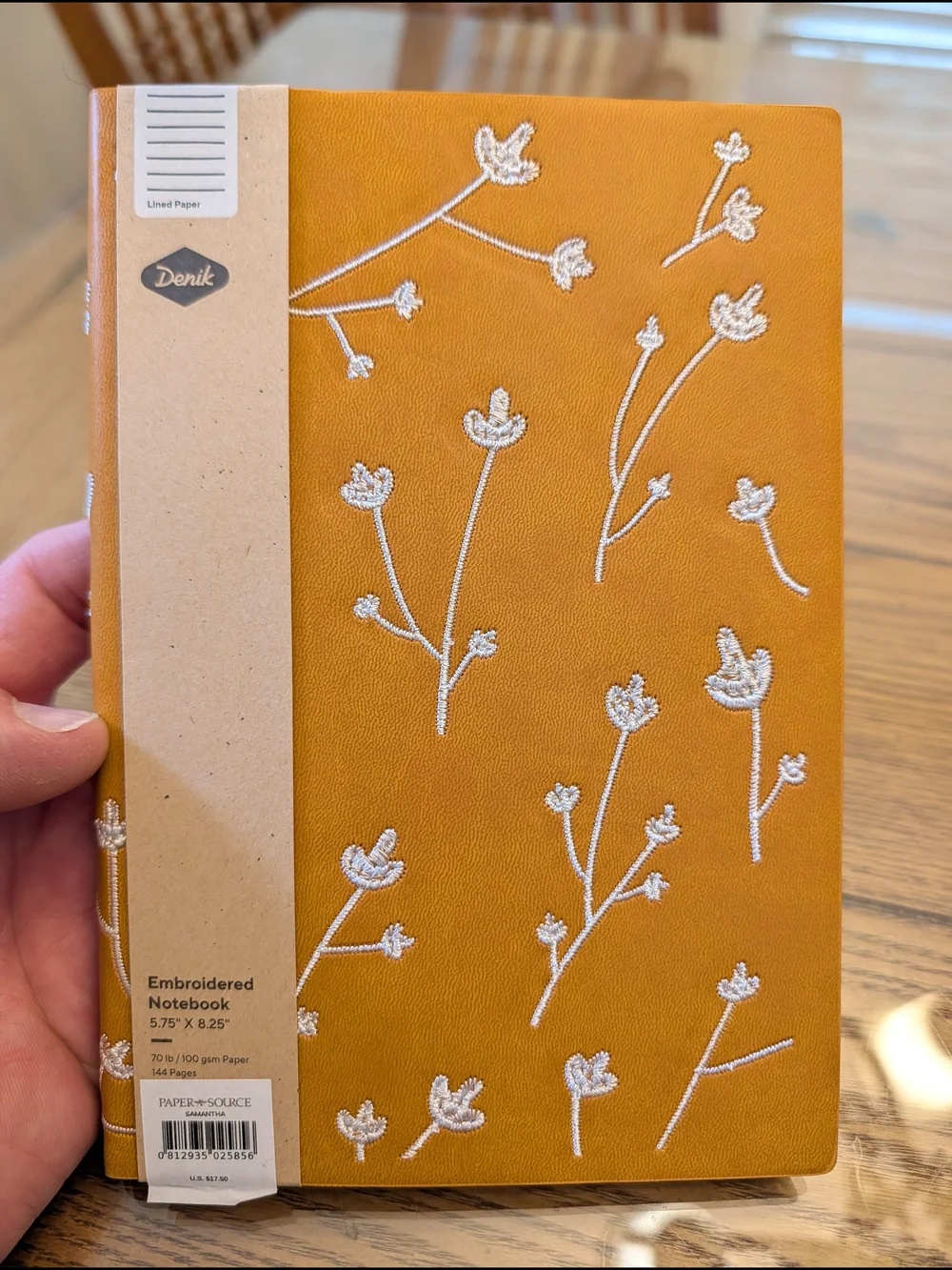 Denik  Mustard Yellow Floral Embroidered Journal 5.75in X 8.25in New